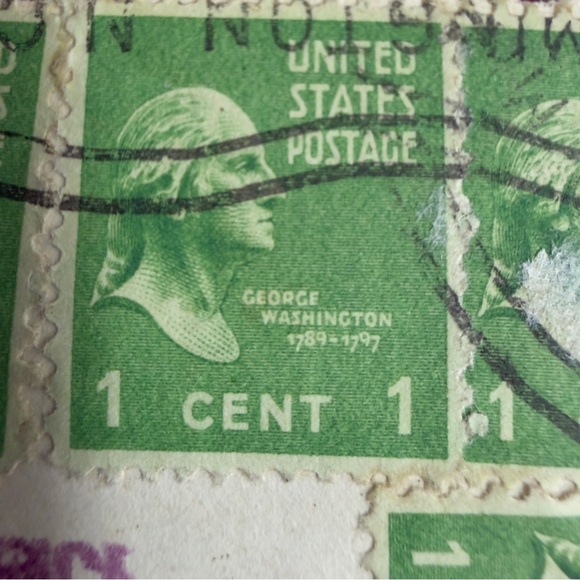 George Washington 1 One Cent Stamp 1789-1797 Green (6 Attached ) as shown - Picture 6 of 7